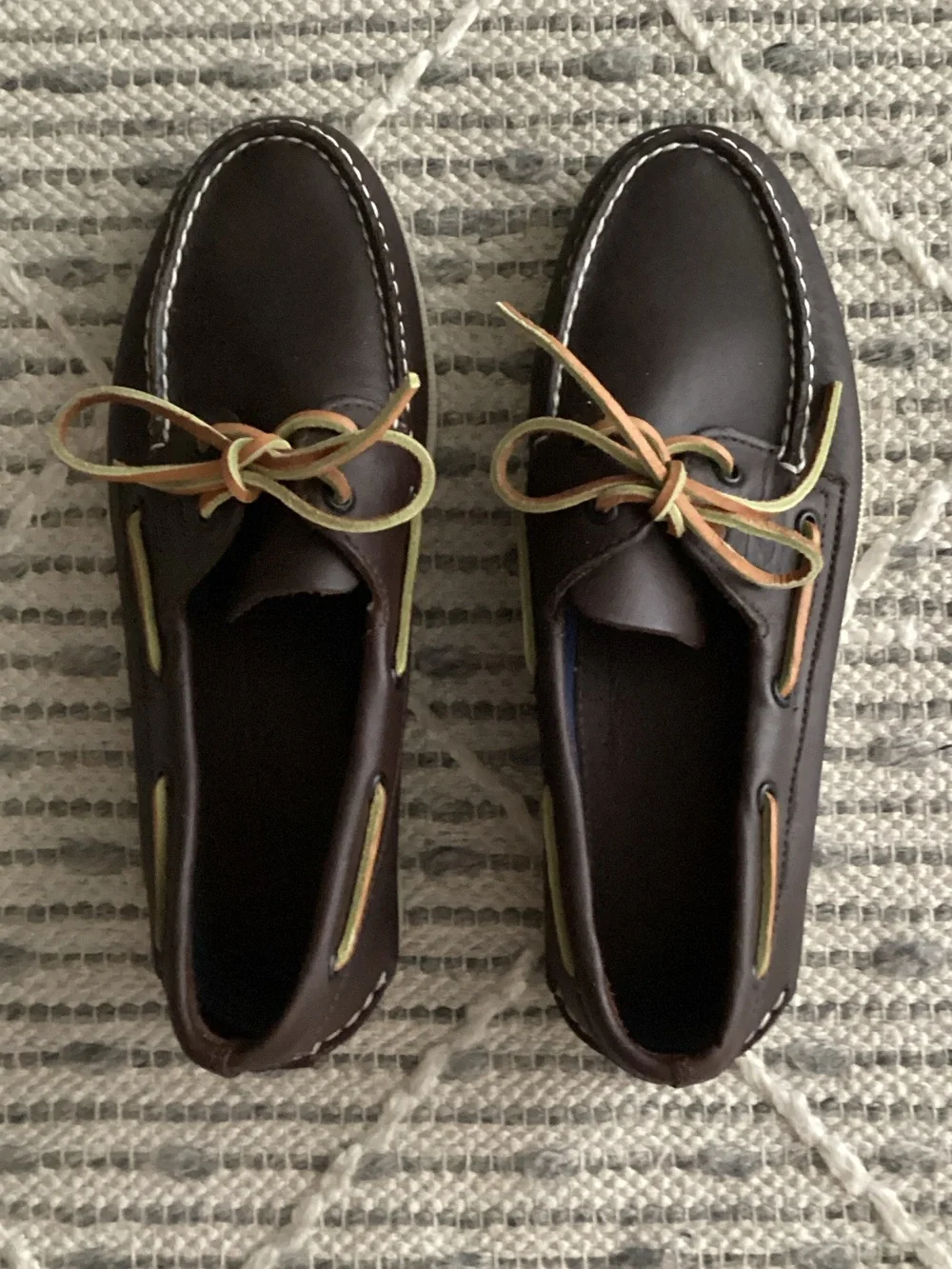 Sperry Dark Brown Leather Boat Shoes with Contrast Laces
